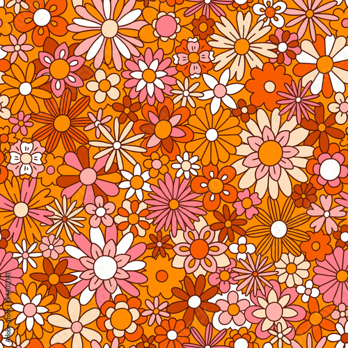 Fun retro orange floral print illustration © Stolenpencil