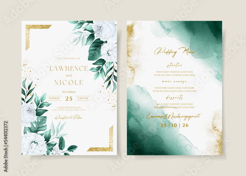 Elegant floral wedding invitation and menu card template