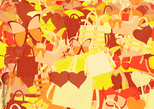 Background pattern abstract seamless design texture. Theme is about handbag, accessories, leather, drawing, women, stuff, summer, hearts, background, repeat, nature, decoration, beautiful