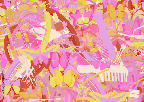 Background pattern abstract seamless design texture. Theme is about clip, wild, hair clips, claw, tropical, hairstyle, Monarch, nail polish, ornate, nature, raker, exotic, cosmetics, pomatum