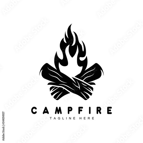 Campfire Logo Design, Camping Vector, Wood Fire And Forest Design