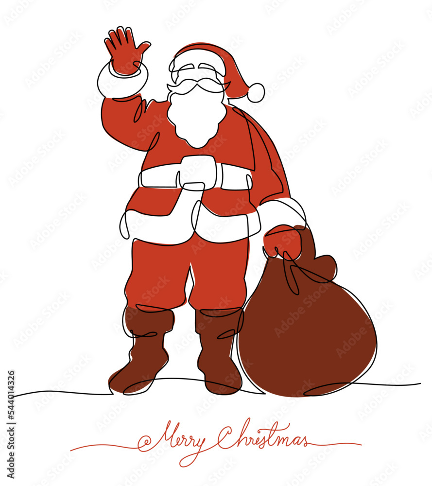 Santa Claus, Sleigh with Christmas gift bag, Christmas theme line art  doodle cartoon illustration, Merry Christmas. 27844199 Vector Art at  Vecteezy