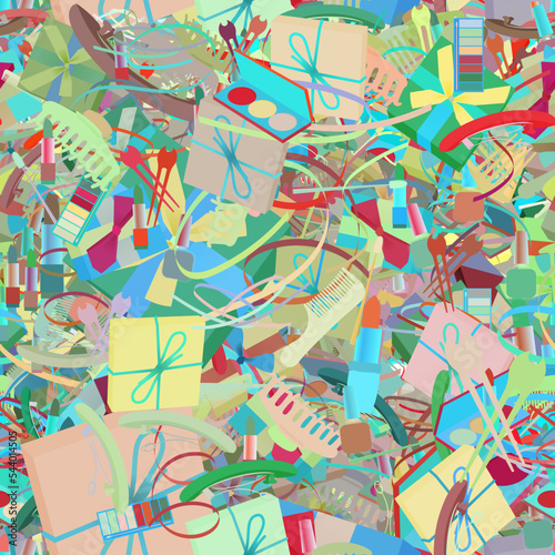 Background pattern abstract seamless design texture. Theme is about parlor, salon, cosmetics, surprise, ribbon, festive, narrow goods, xmas, repeat, bobby pin, weaving, powder, thread, wrap