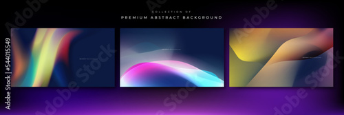 Blurred 3d backgrounds set with modern abstract blurred color gradient pattern. Smooth template collection for brochure, poster, banner, flyer and card. Vector illustration.