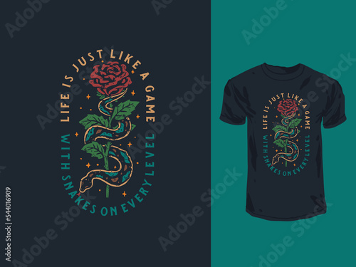 The snake and the roses vintage style t-shirt design