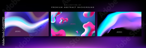 Blurred fluid liquid aurora gradient background with modern abstract technology futuristic neon hologram color patterns. Templates for brochure, poster, banner, flyer and card. Vector illustration.