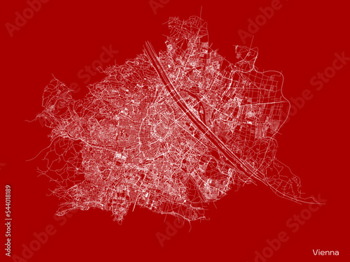 Vienna city map with roads and streets, Austria. Vector outline illustration.