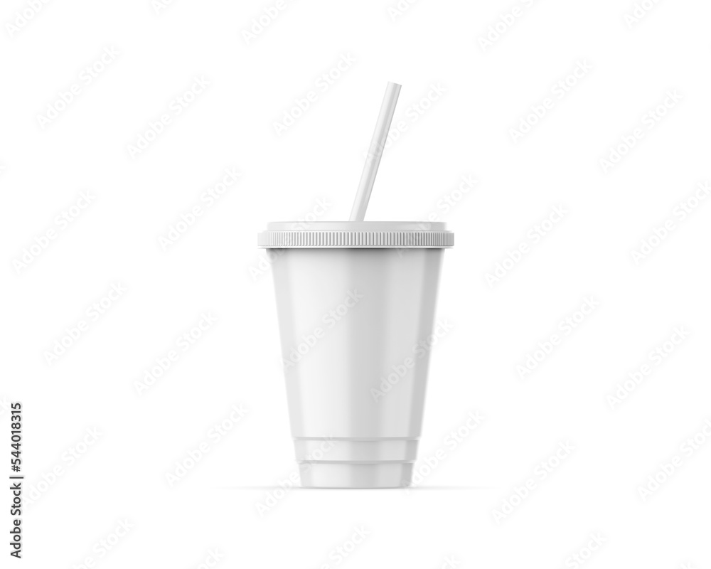 Blank disposable plastic cup with straw mockup on isolated white background, 3d render illustration. Blank disposable plastic cup with straw mockup on isolated white background, 3d render illustration.