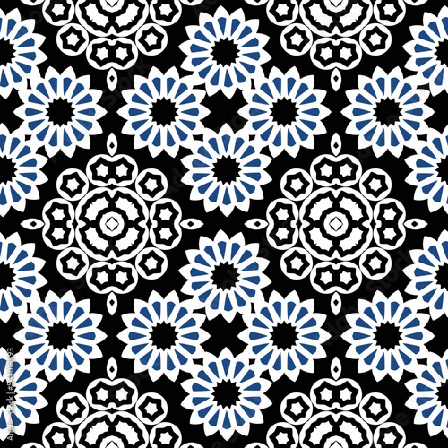 White and Blue Geometric Floral Pattern photo