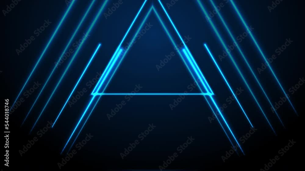 Blue glowing neon triangles and lines abstract tech background. Seamless looping geometric motion design. Video animation Ultra HD 4K 3840x2160