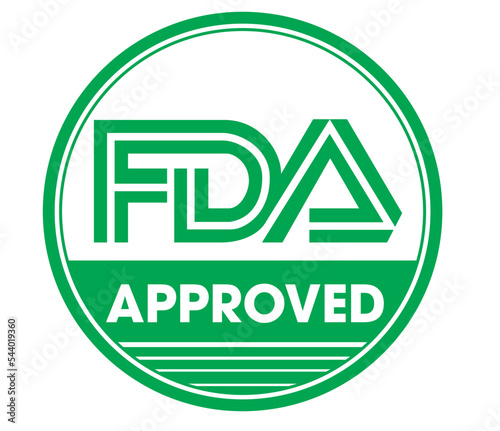 FDA approved. Stamp with text Fda approved. Sign, label, sticker.