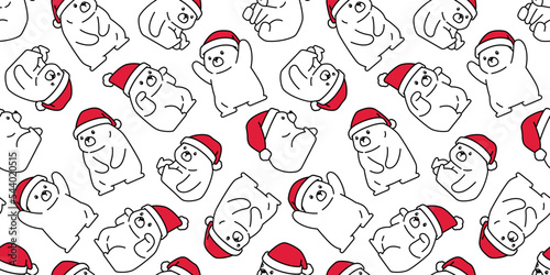 bear polar seamless pattern Christmas Santa Claus hat vector teddy cartoon wrapping paper repeat wallpaper tile background doodle scarf isolated illustration design