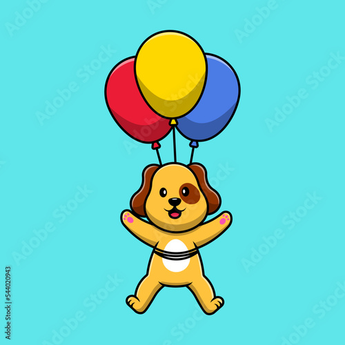 Cute Dog Floating With Balloon Cartoon Vector Icons Illustration. Flat Cartoon Concept. Suitable for any creative project.