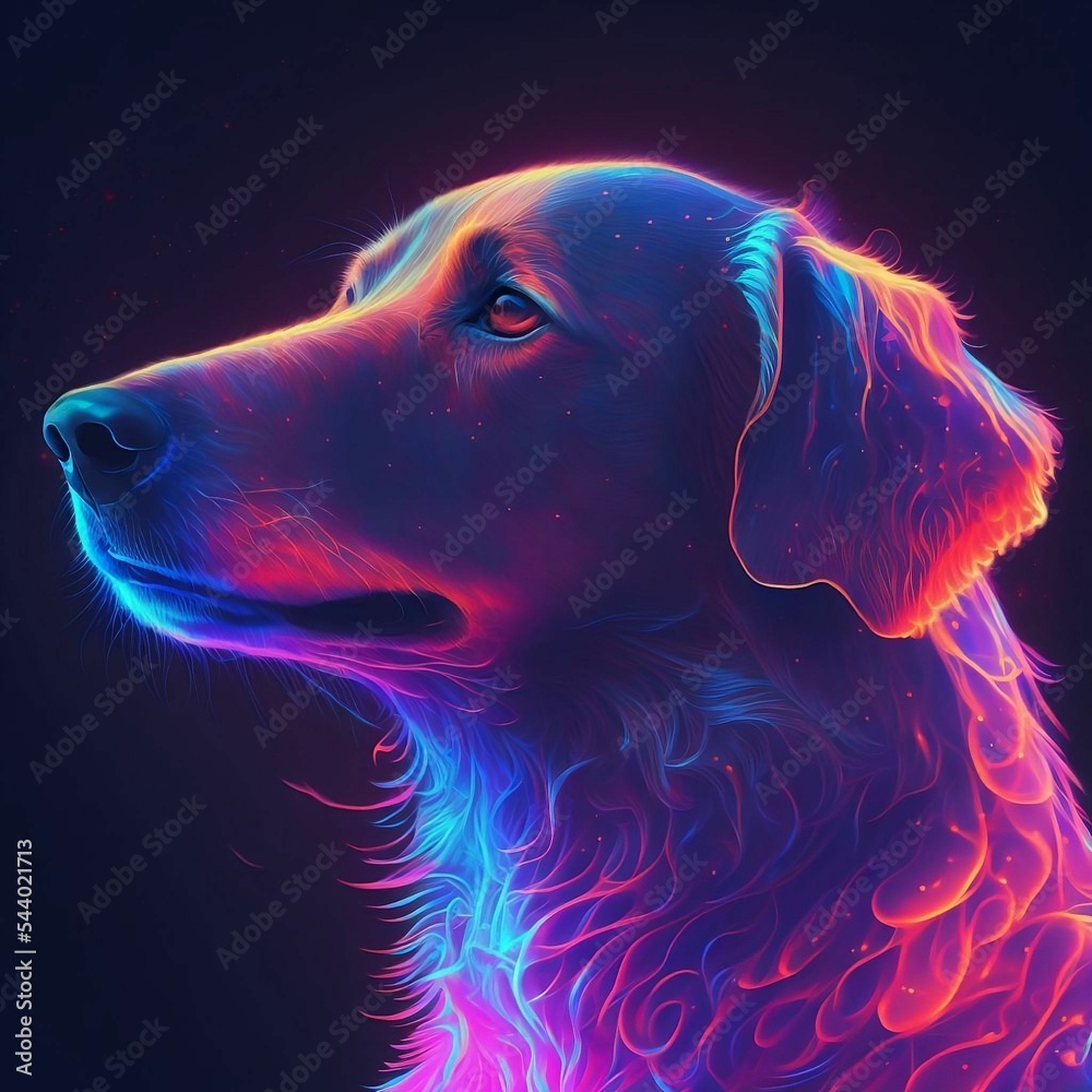 Dog Animal Patronus Glowing Spirit Animal Apparition in Glowing UV Blue Purple on a Black Background | Created Using Midjourney and Photoshop