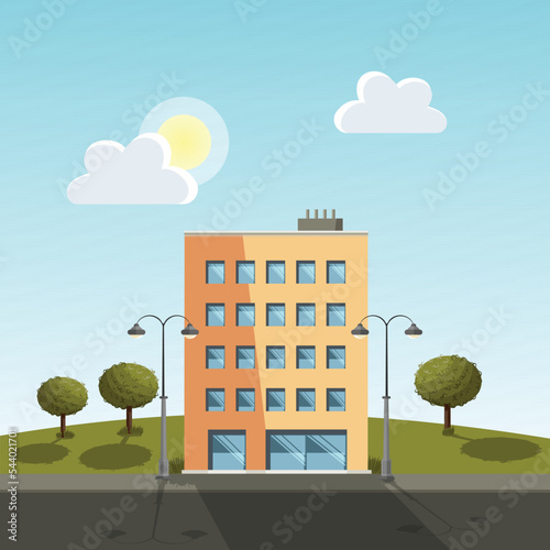 Apartment building at sunny day. Urban landscape