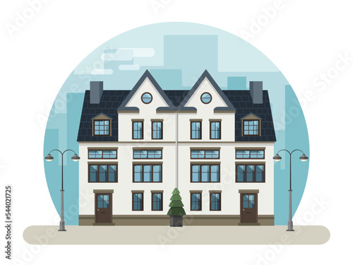 Semi-detached home on a city background photo