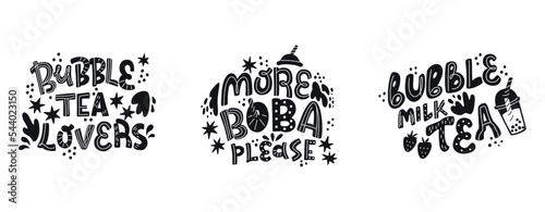 Vector card with bubble tea hand drawn typography design element. Vector Illustration
