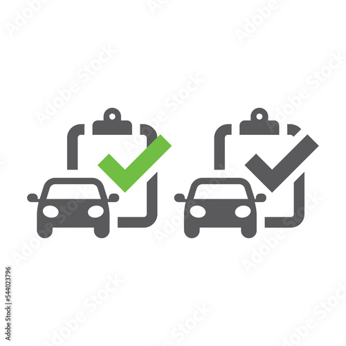 Car diagnostics report with checkmark vector icon. Auto repair service and clipboard filled symbol.