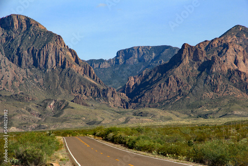 Road through rugged scenery in Big Bend National Park, West Texas photo