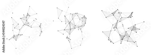 Set of shapes interpreted by artificial intelligence on white background. Network connection structure concept. Big data in cyberspace. Vector illustration. photo