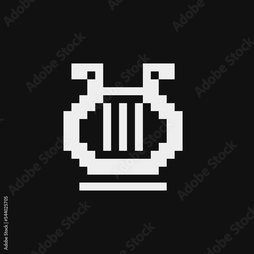 Lira musical instrument emoji, pixel art icon antique culture symbol isolated vector illustration. Design logo, mobile app, sticker, embroidery. Game assets 1-bit sprite. 