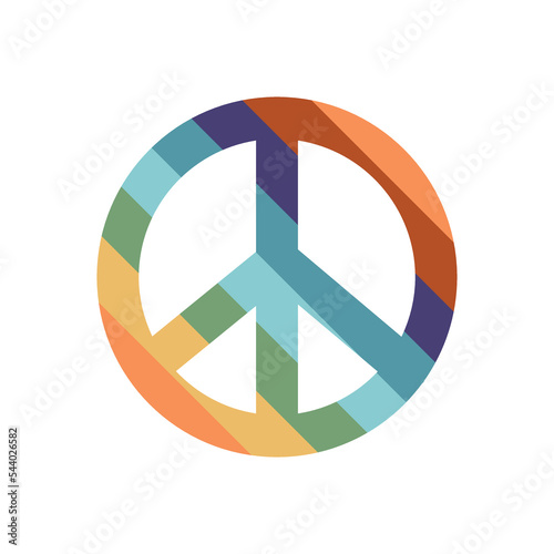 Flat vector hippy boho illustration. Hand drawn retro groovy pacific, peace symbol