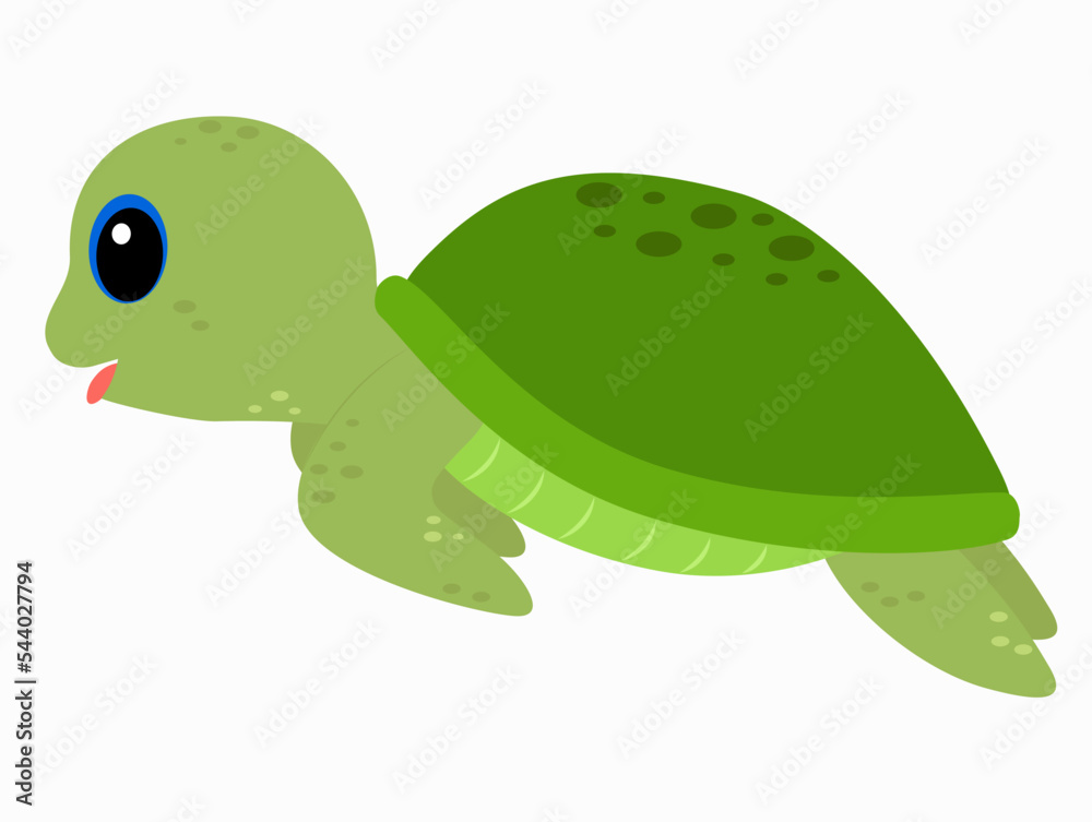 Naklejka premium cartoon vector green cute baby turtle