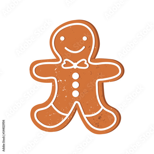 Gingerbread man isolated on white background. New Year and Christmas gingerbread. Winter homemade sweets. Festive New Year food. Traditional sweet xmas biscuits. Cartoon flat vector illustration.