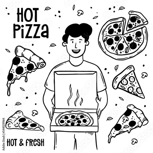 Hand drawn doodle Hot pizza. Doodle vector.