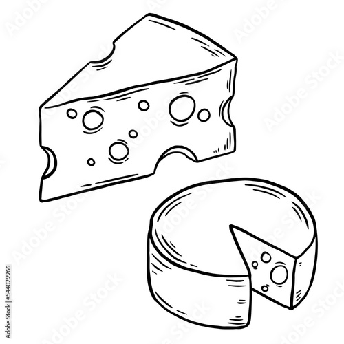 Vector set of cheese isolated on a white background. Hand drawn doodle illustration.