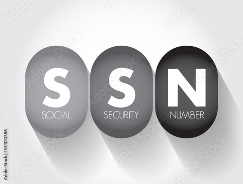 SSN - Social Security Number acronym, concept background