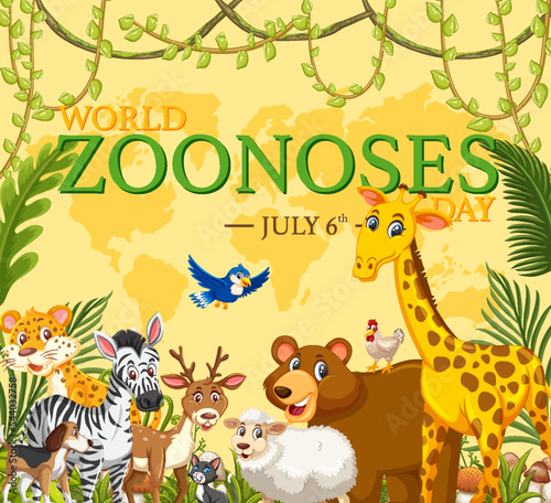 World zoonoses day cartoon poster