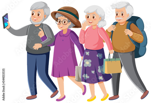 Elderly tourists group cartoon character