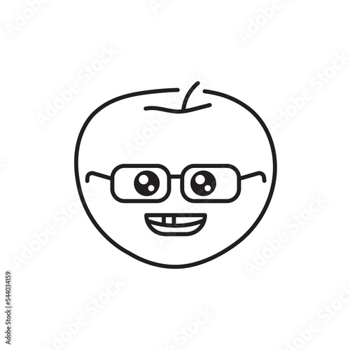 Clever apple color line icon. Mascot of emotions