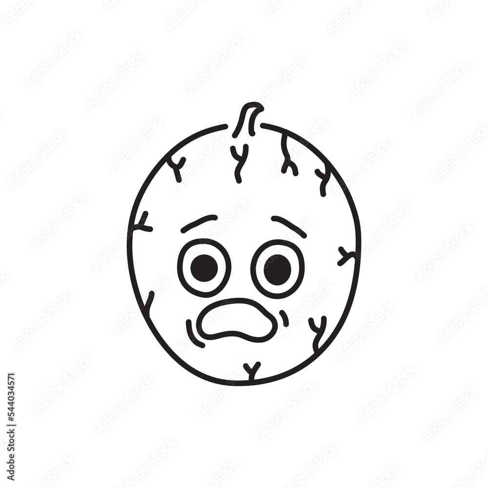 Obraz premium Melon is afraid color line icon. Mascot of emotions