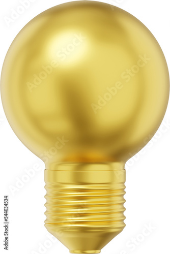 Realistic gold light bulb. 3D rendering. PNG Icon on transparent background