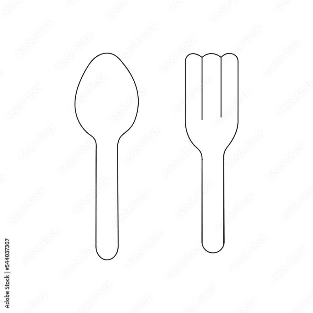 spoon and fork line art icon vector illustration isolated on white ...