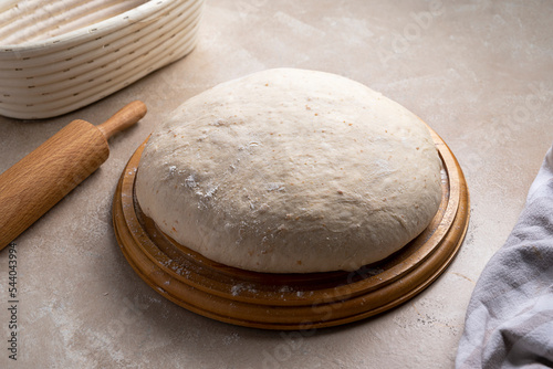 Raw sourdough, dough for homemade baking bread or pizza.