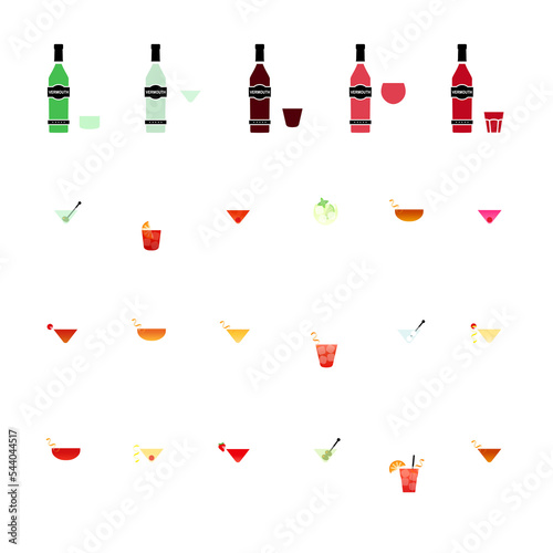 Types of vermouth and cocktails with vermouth, set of flat icons isolated PNG photo