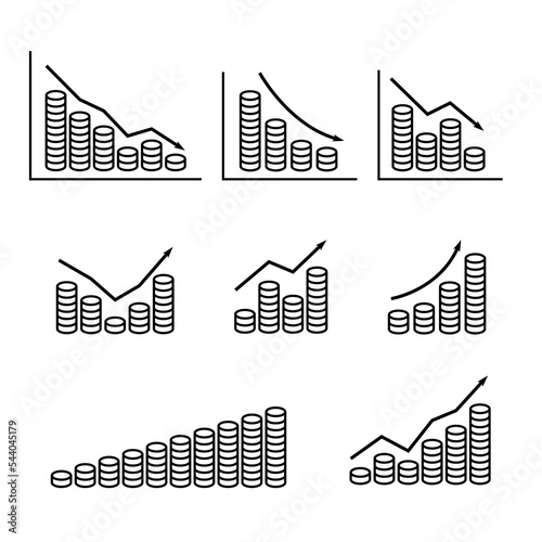 Set graphs and stack of coins isolated PNG