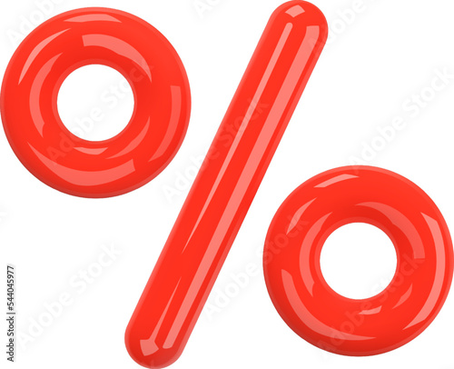 Percent sign. Realistic Red Glossy 3D Symbol isolated on transparent background. Percentage, Discount, Sale, Promotion Concept. 3d vector icon illustration.