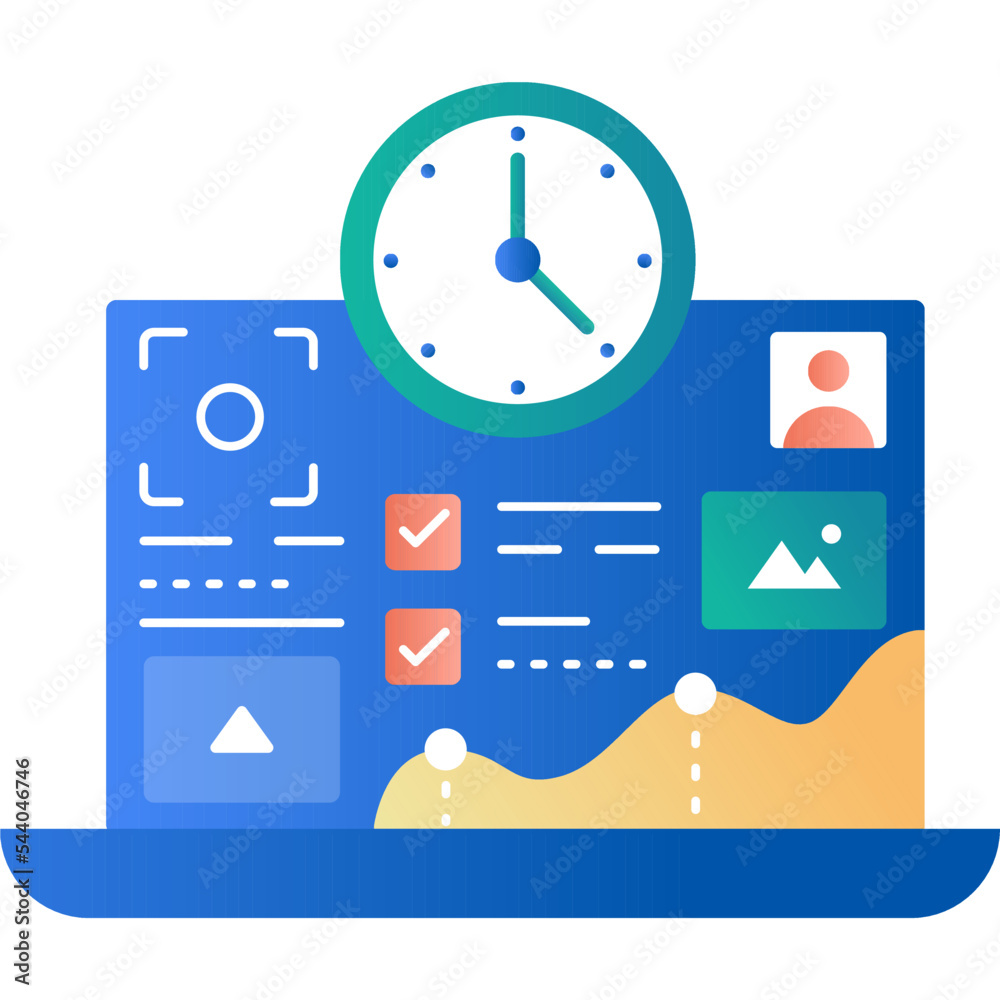 Time to work icon flat vector laptop computer Time to work icon flat vector laptop computer