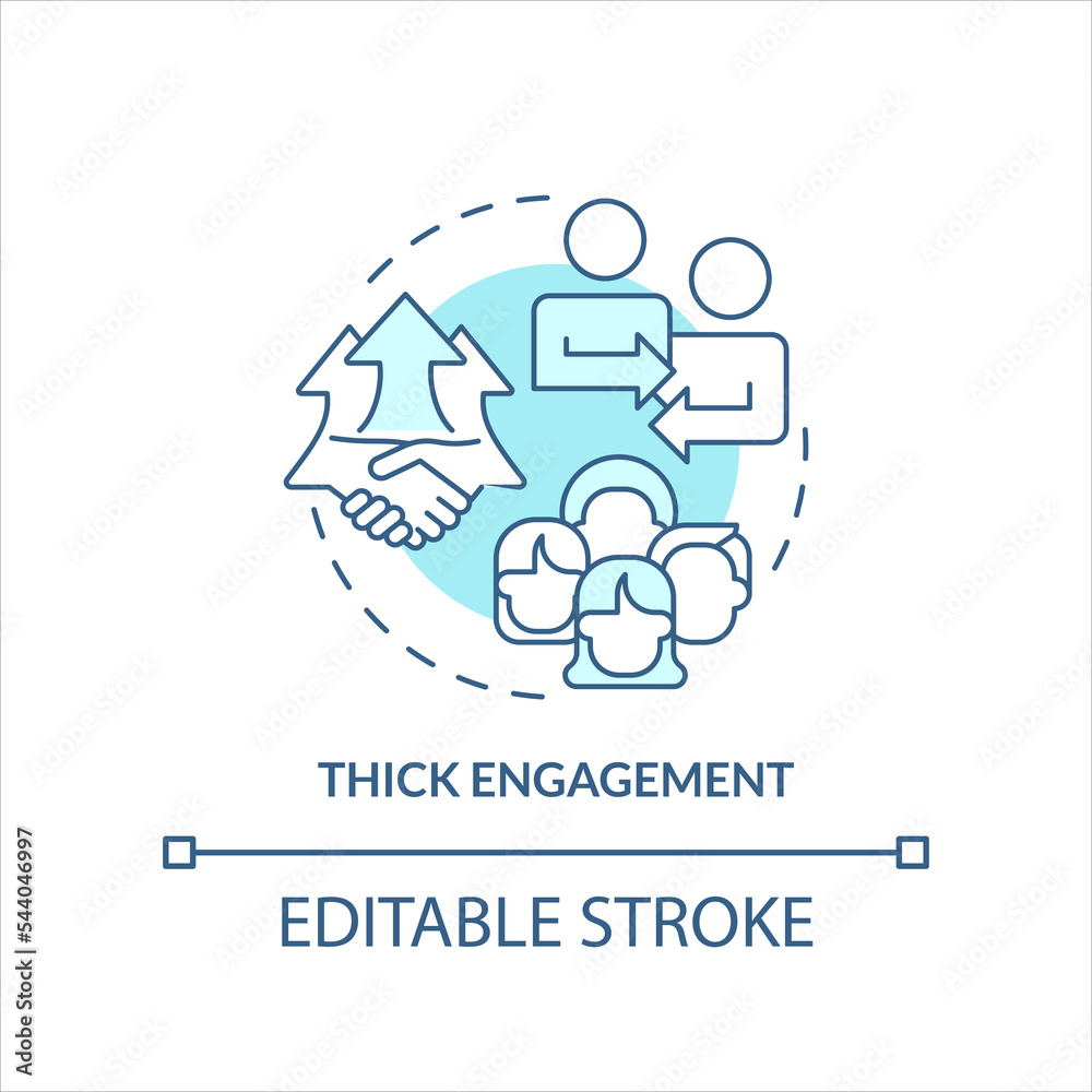 Thick engagement turquoise concept icon. Involvement. Small-group discussion abstract idea thin line illustration. Isolated outline drawing. Editable stroke. Arial, Myriad Pro-Bold fonts used Thick engagement turquoise concept icon. Involvement. Small-group discussion abstract idea thin line illustration. Isolated outline drawing. Editable stroke. Arial, Myriad Pro-Bold fonts used