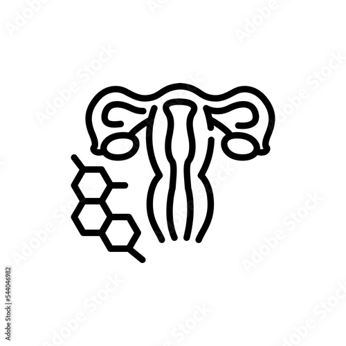 Stimulation by hormones black line icon. Fertilization.
