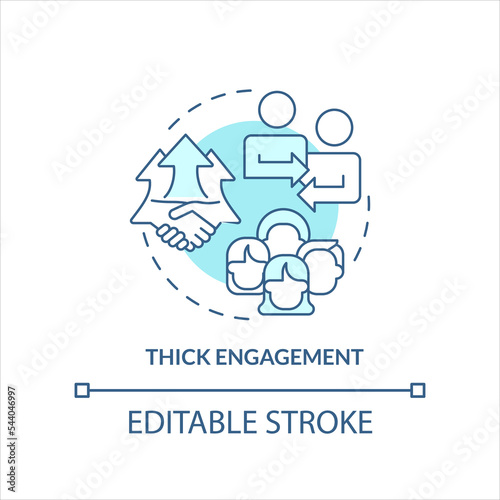 Thick engagement turquoise concept icon. Involvement. Small-group discussion abstract idea thin line illustration. Isolated outline drawing. Editable stroke. Arial, Myriad Pro-Bold fonts used