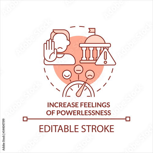 Increase feelings of powerlessness terracotta concept icon. Demotivated society abstract idea thin line illustration. Isolated outline drawing. Editable stroke. Arial, Myriad Pro-Bold fonts used