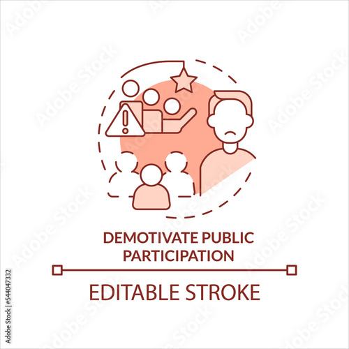 Demotivate public participation terracotta concept icon. Low social activity abstract idea thin line illustration. Isolated outline drawing. Editable stroke. Arial, Myriad Pro-Bold fonts used