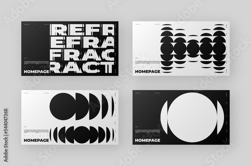 Abstract Homepage Design kit. Modern web page collection. Refraction and Distortion Glass Effect. Minimal vector illustration.