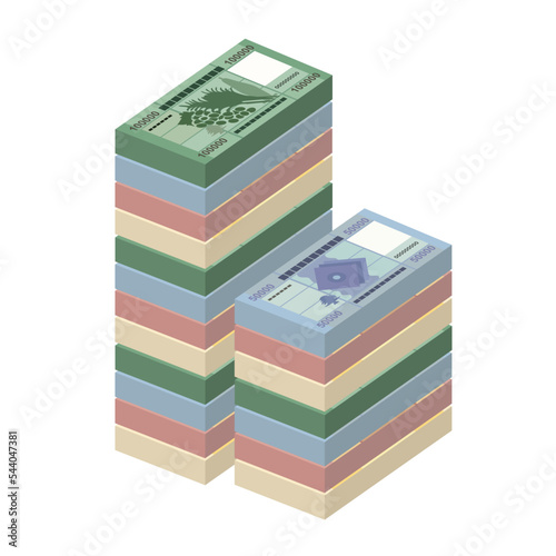 Lebanese Pound Vector Illustration. Lebanon money set bundle banknotes. Paper money 10000, 20000, 50000, 100000 LBP. Flat style. Isolated on white background. Simple minimal design.