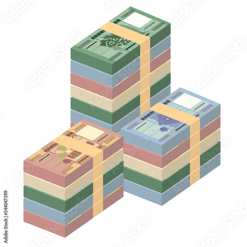 Lebanese Pound Vector Illustration. Lebanon money set bundle banknotes. Paper money 10000, 20000, 50000, 100000 LBP. Flat style. Isolated on white background. Simple minimal design.